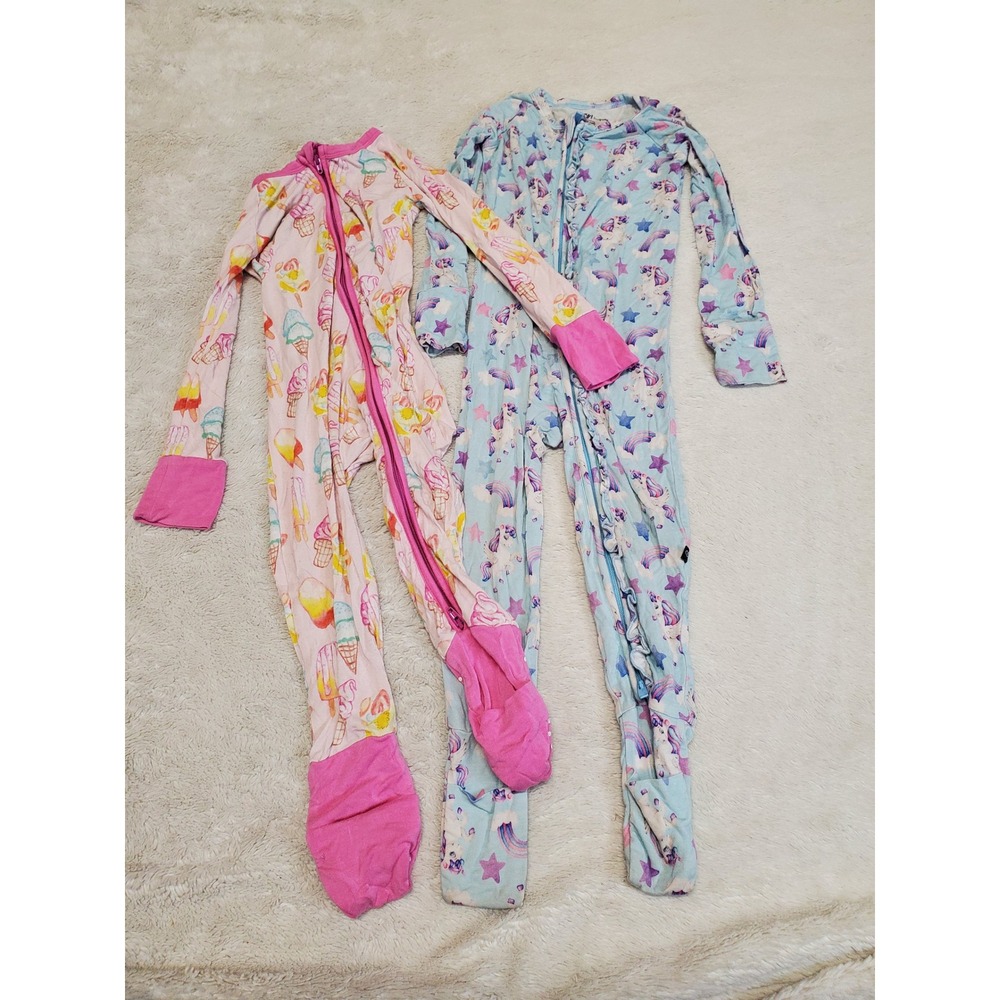 Blue Ruffle Unicorn Pink Ice Cream Bamboo One Piece Pajama Set Girl 18 24 months